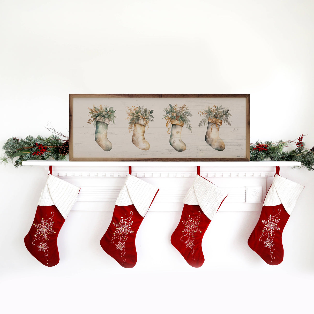 Four Neutral Filled Stockings Wood Art