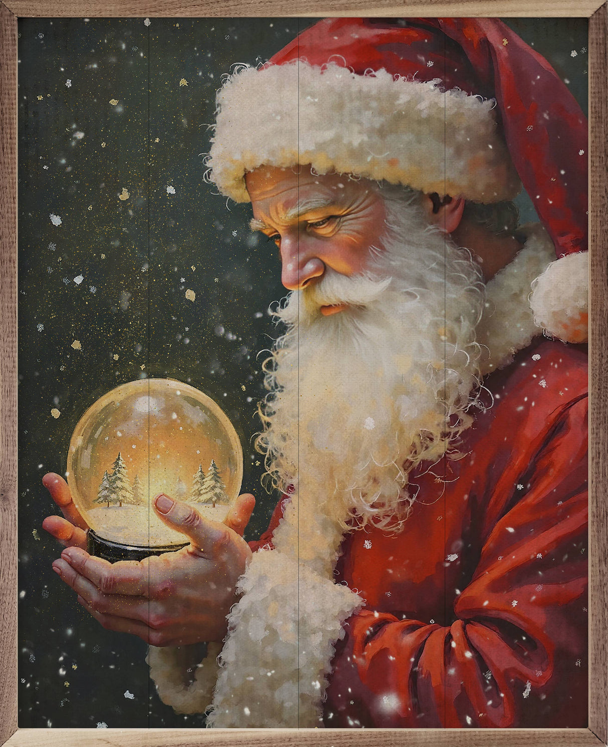 Santa With Snowglobe Wood Art