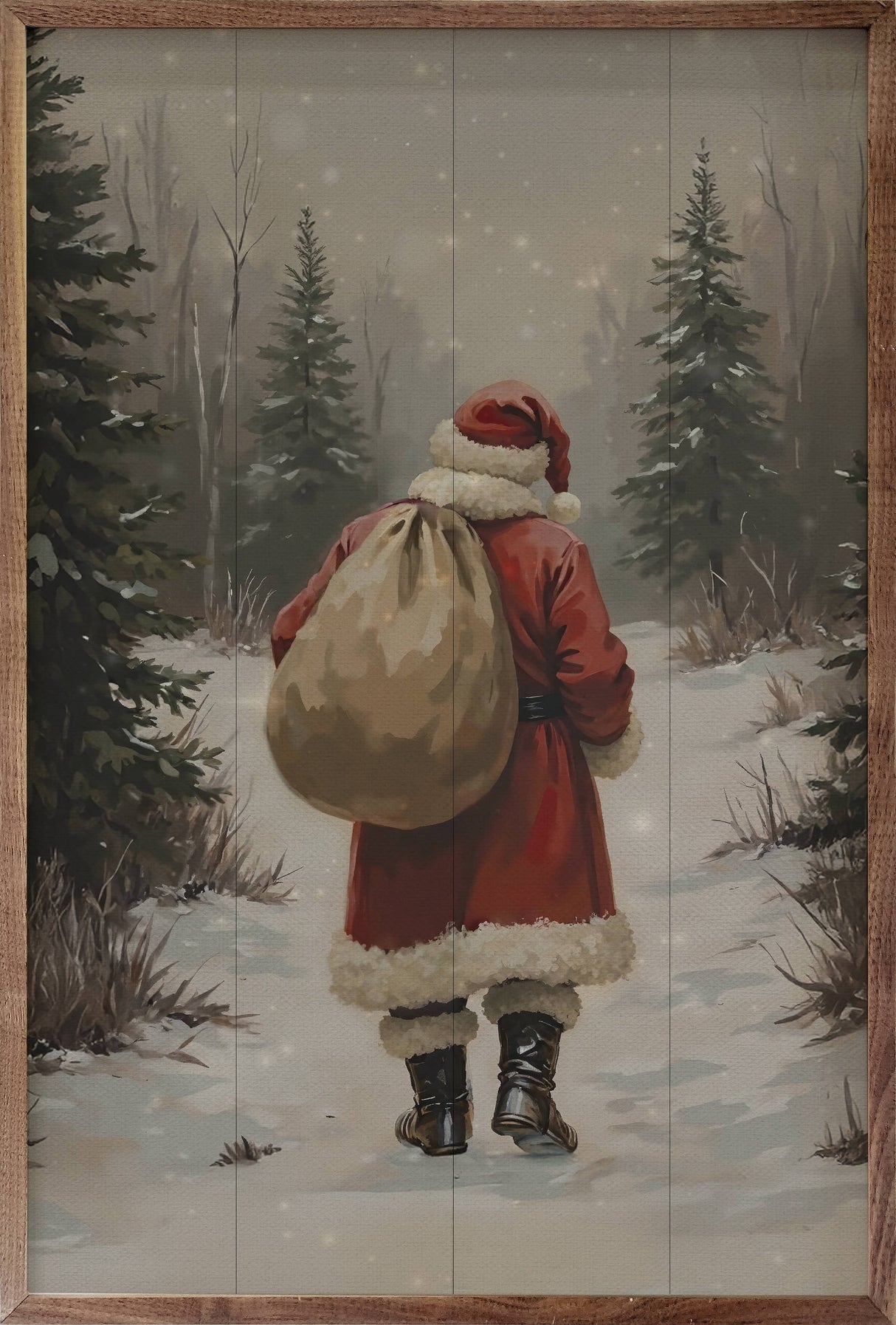 Santa Claus Walking In Timber Wood Art