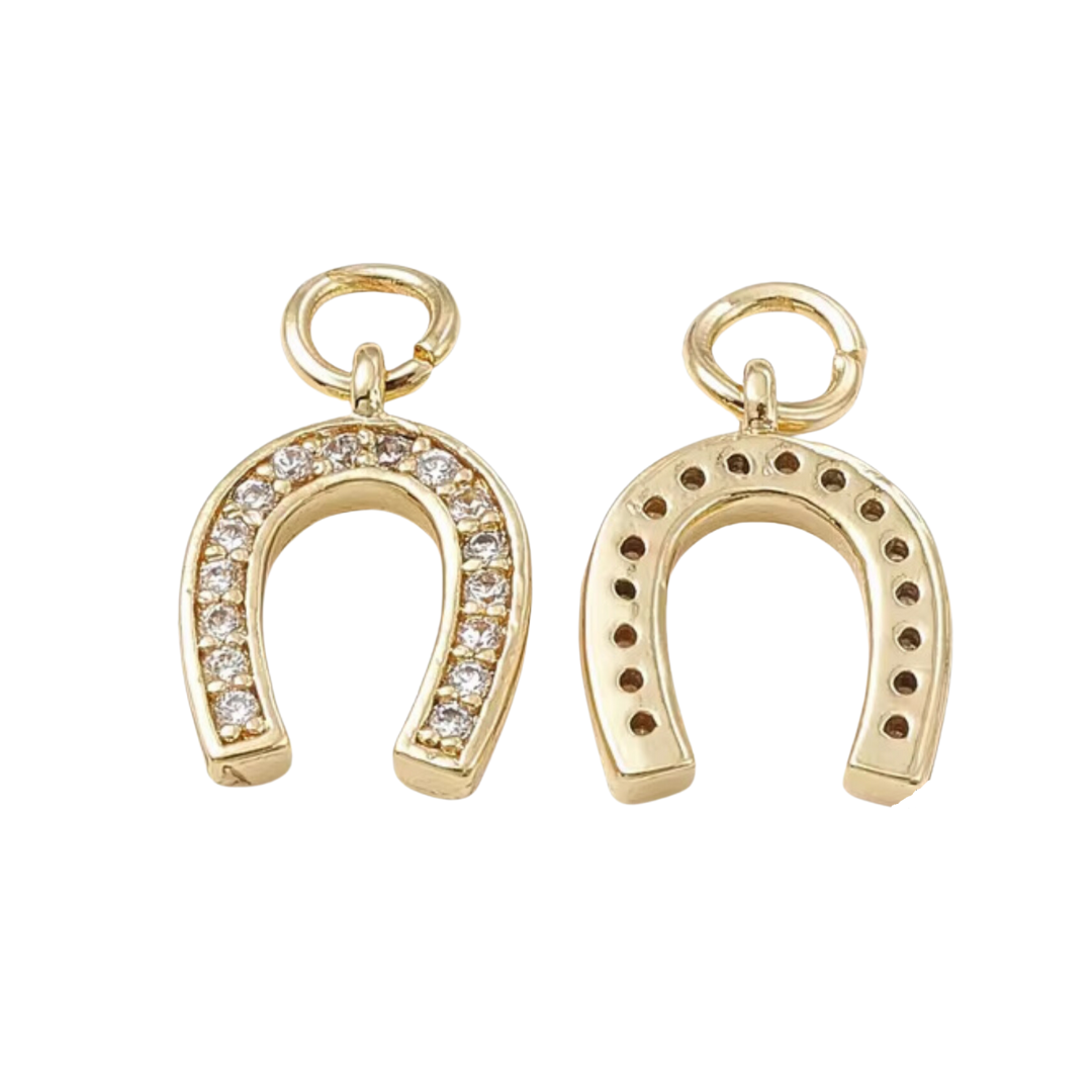 Lucky Charm Horseshoe ~ 14k Gold Plated Brass and Pave Stone