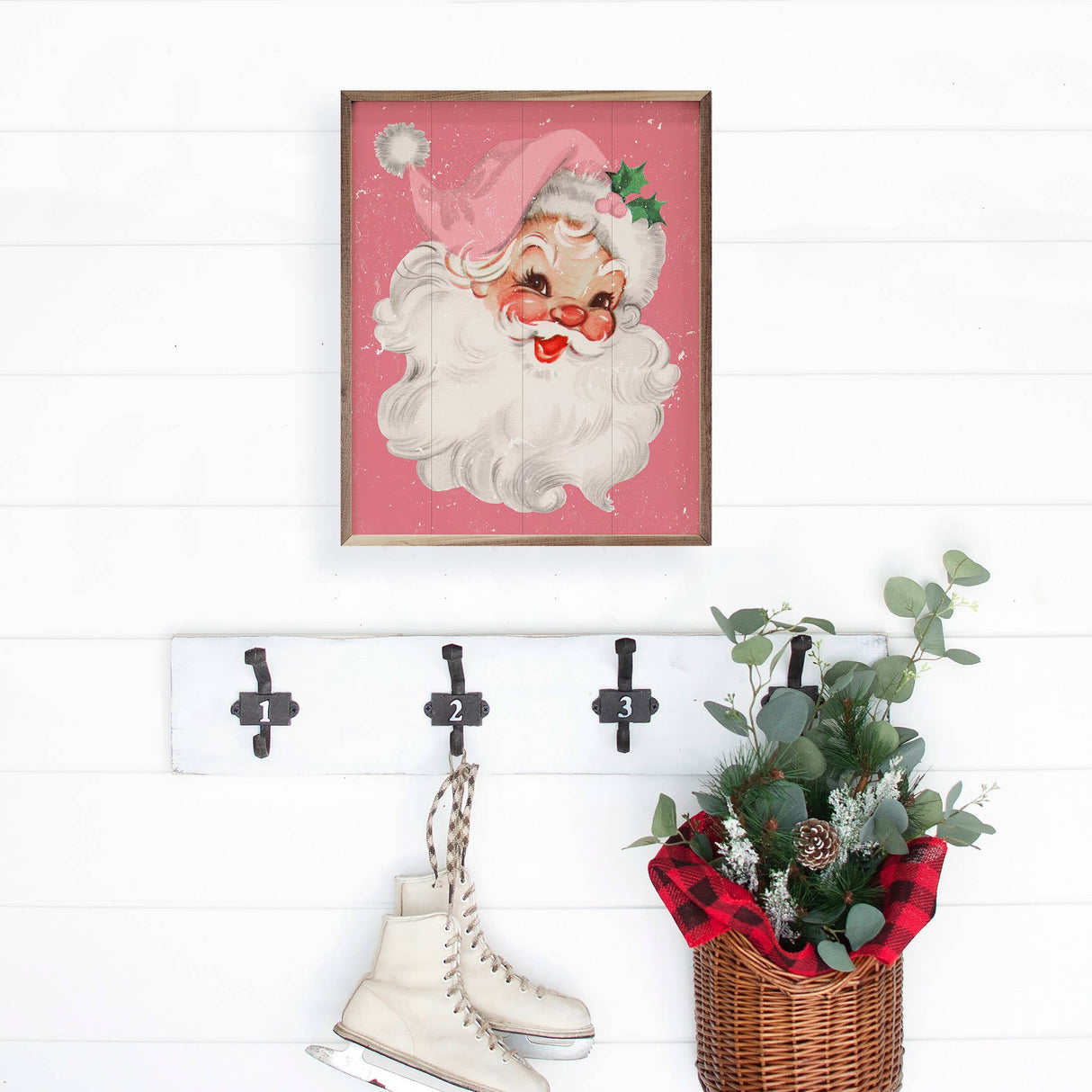 Pink Santa Wood Art