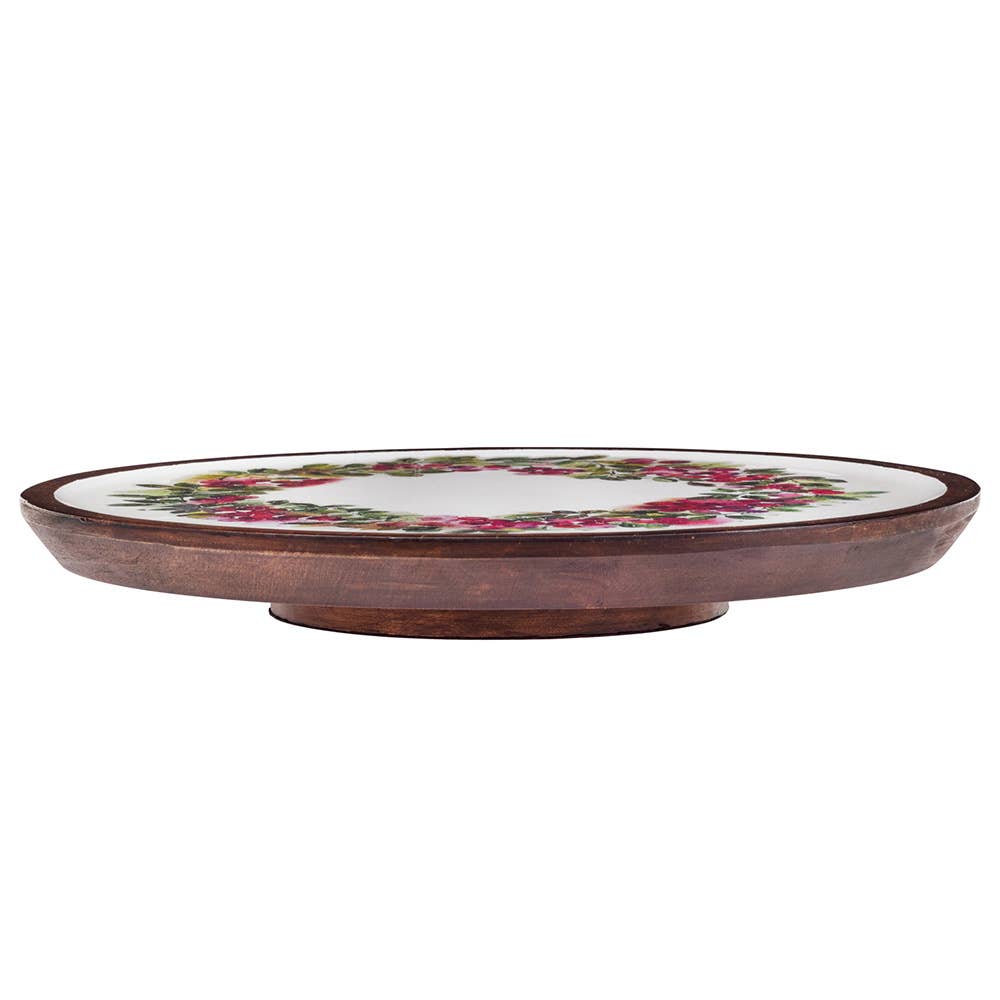 14" Cranberry Wreath Wood Lazy Susan