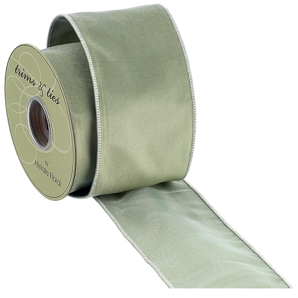 4" Gray Green Velvet Ribbon Bolt