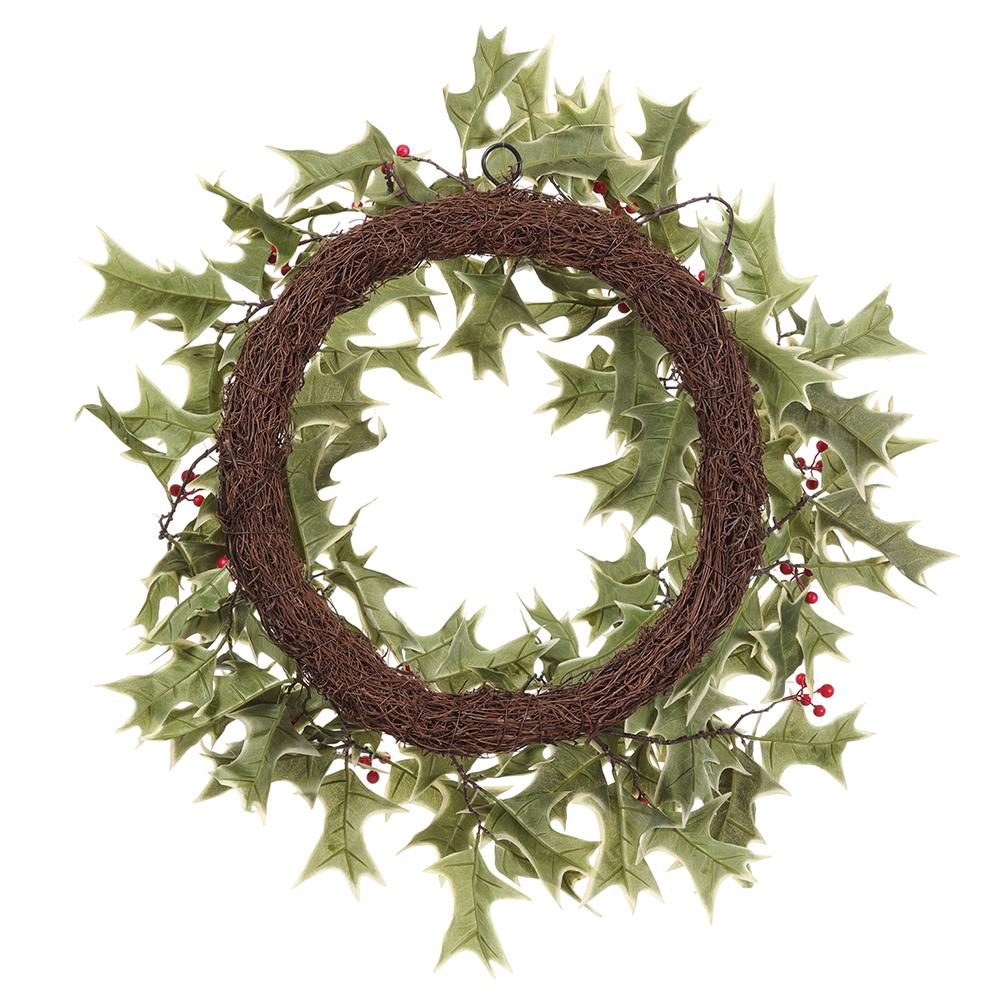 22" Variegated Red Holly Wreath