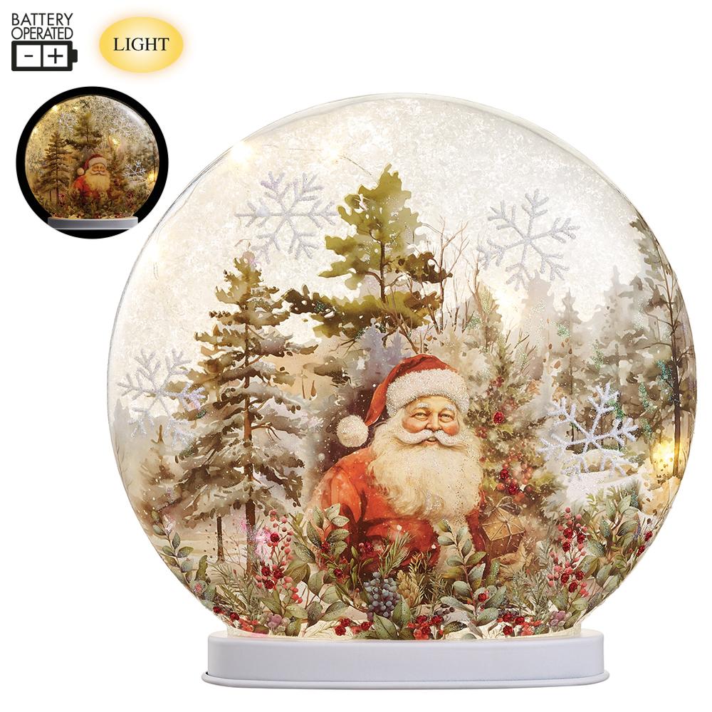 Lighted Santa Glass Accent