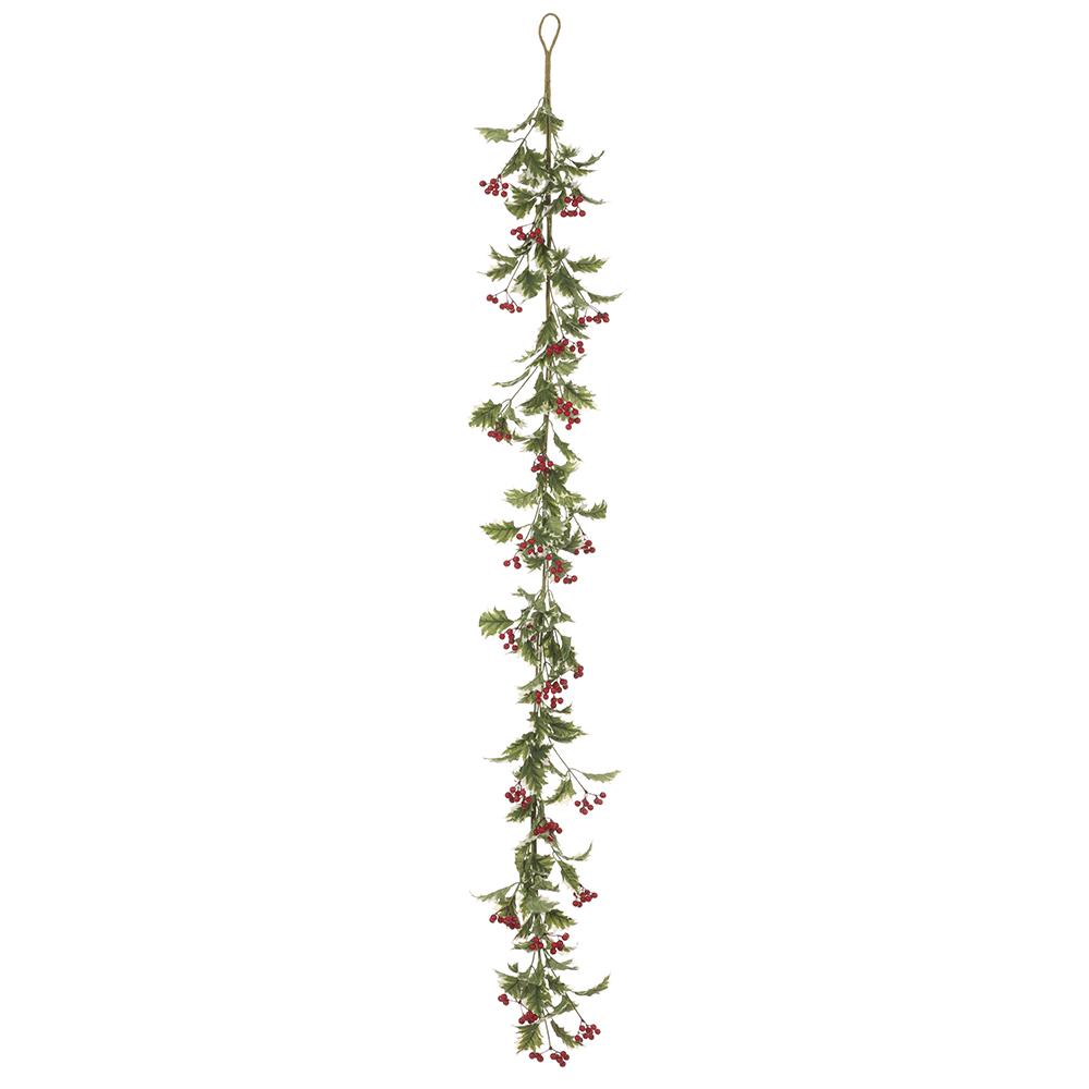 6' Variegated Red Holly Garland