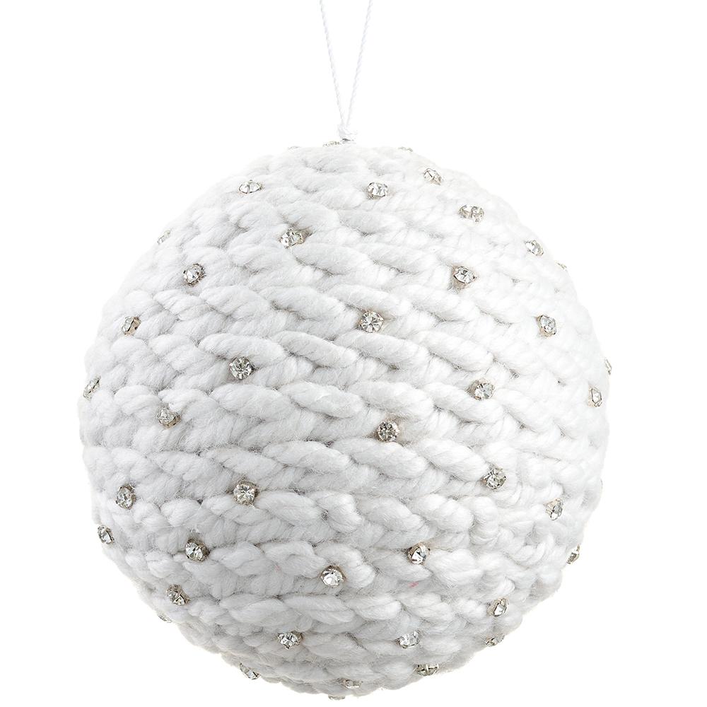6" White Jewel Braid Yarn Ornament