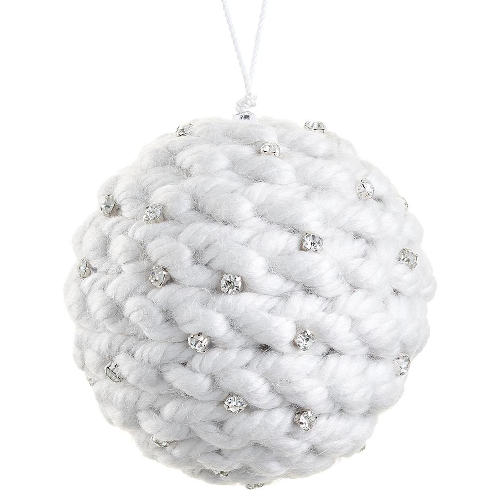 4" White Jewel Braid Yarn Ornament
