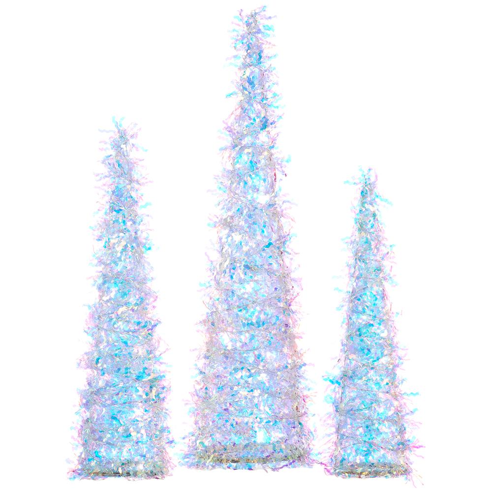 Iridescent Tinsel Cone Tree Set of 3