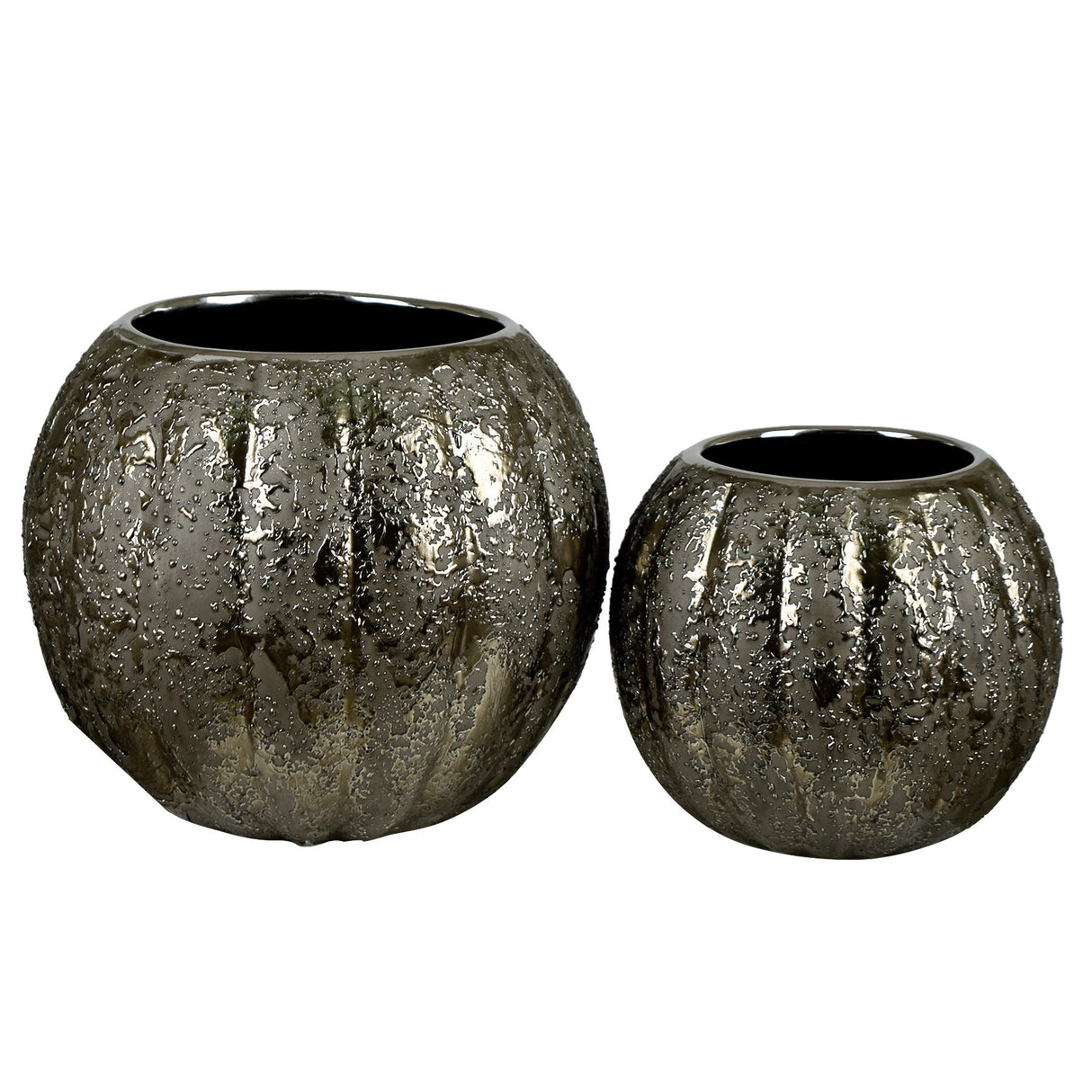 Petrov Vases, 2 sizes  L) Dia.11.5 x 10",S) Dia.8.5 x 7.5";Ceramic  Metallic Glaze Finish