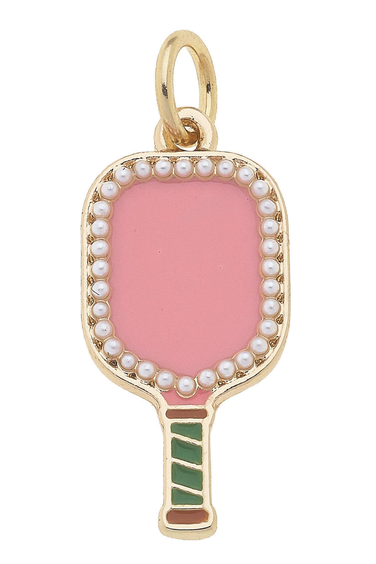Pearl Studded Pickleball Paddle Charm in Pink