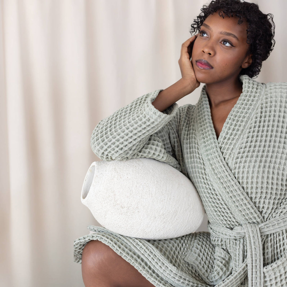 Sage Luxurious Waffle Bathrobe / XXL