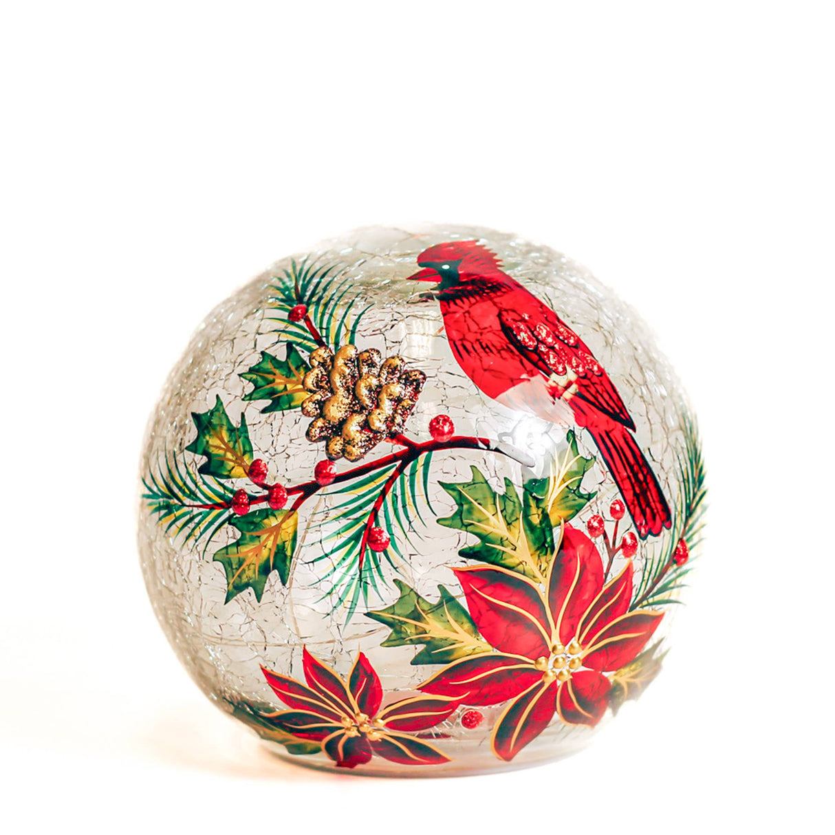 Poinsettia Cardinal Lighted Glass Orb