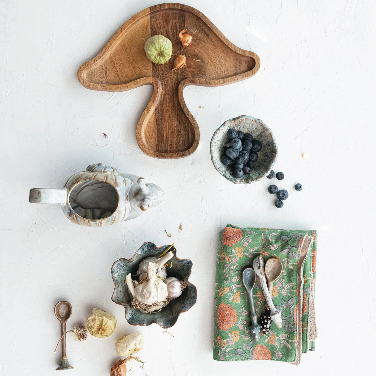 Blue Speckled Stoneware Ruffled Bowl