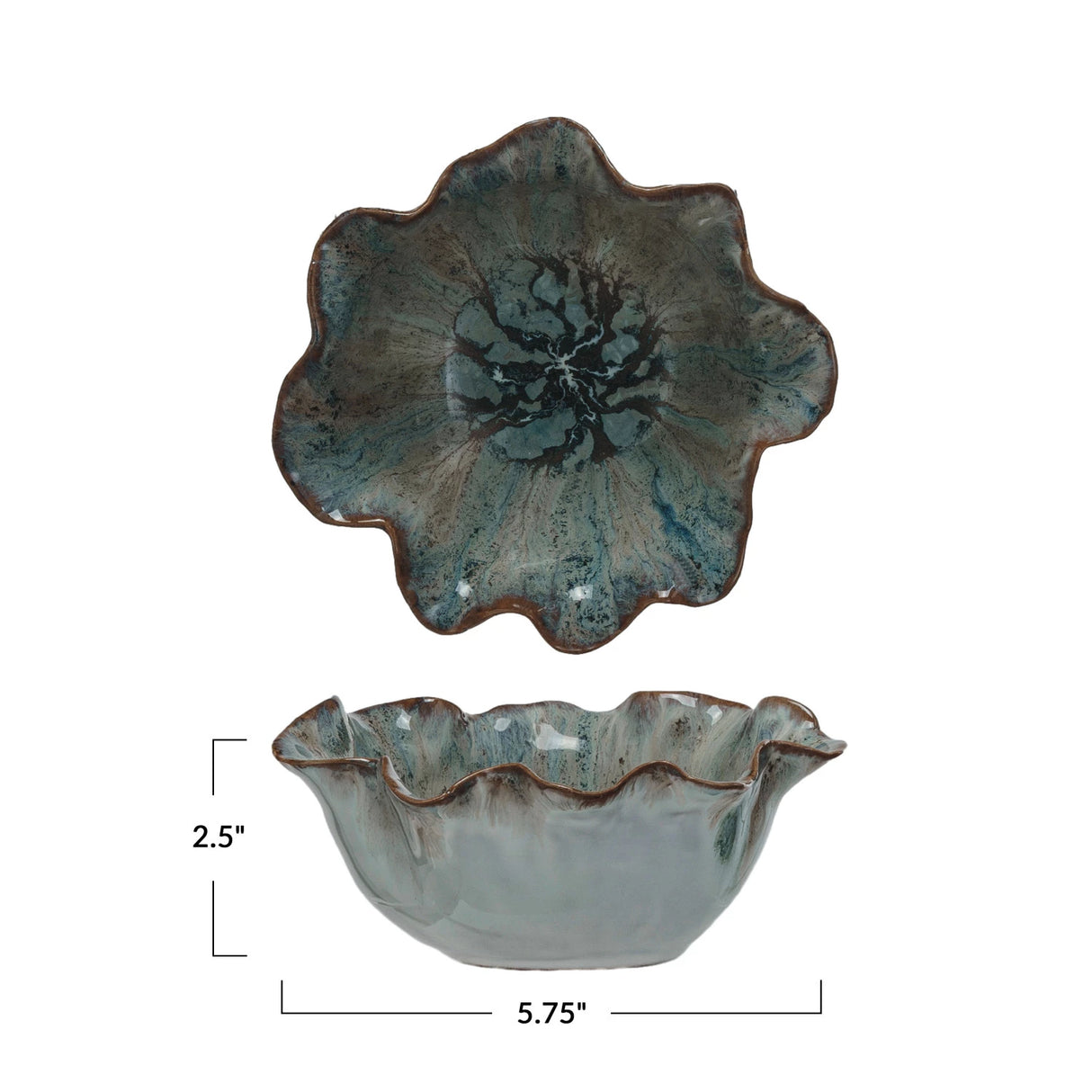 Blue Speckled Stoneware Ruffled Bowl