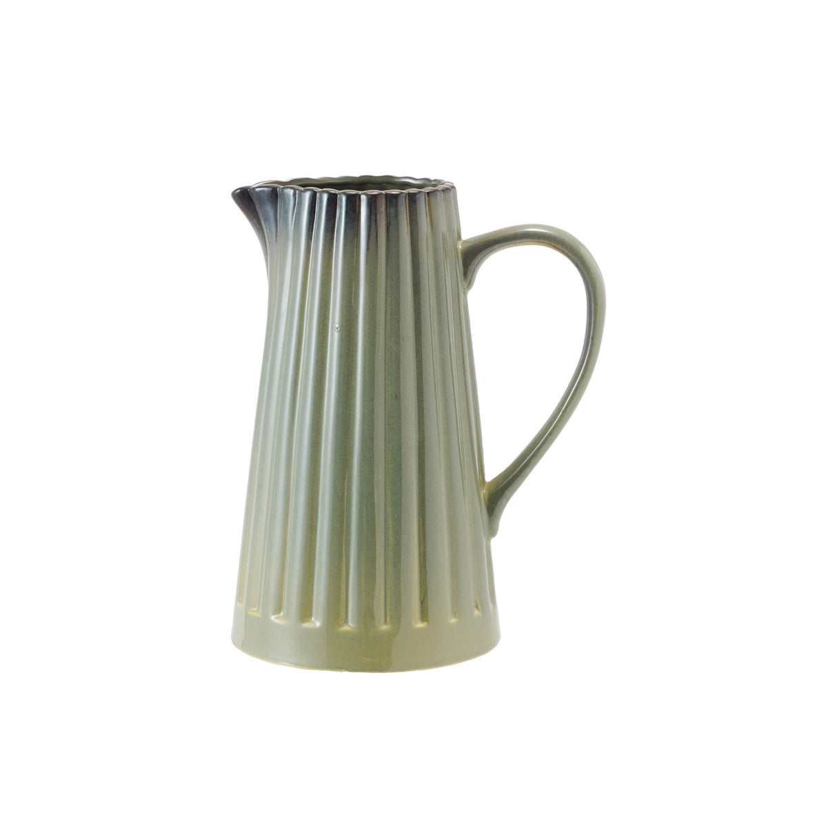 40 oz. Stoneware Ribbed Pitcher, Reactive Glaze, Sage Green (Each One Will Vary)