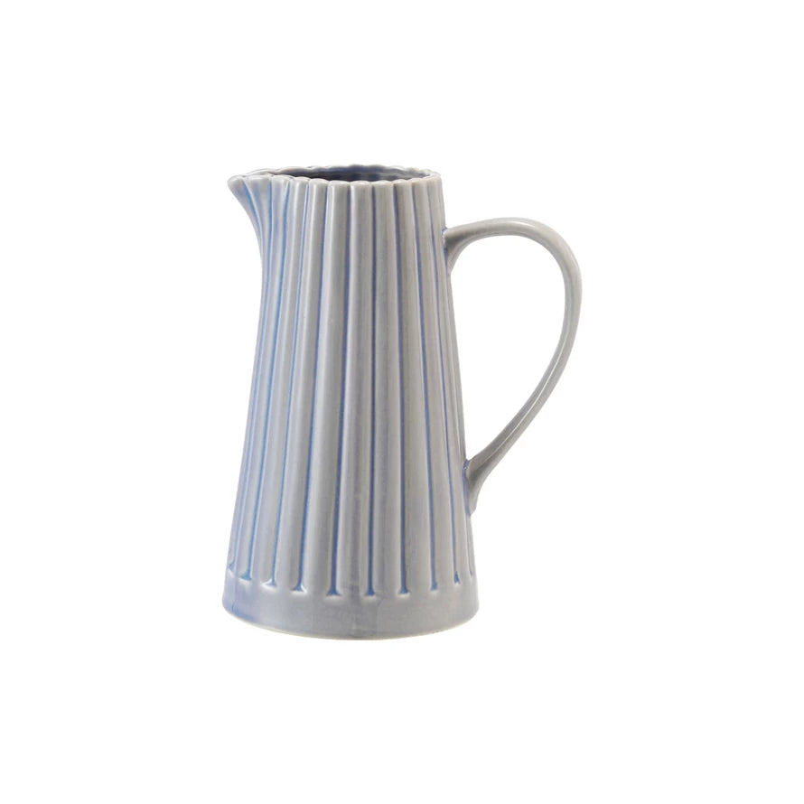 Light Blue Stoneware Ribbed Pitcher