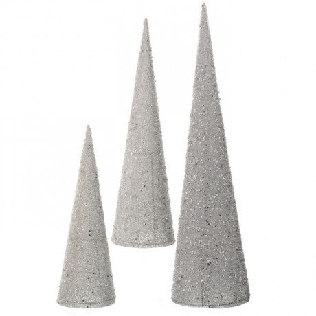 Silver Bead Cone Tree Set of 3