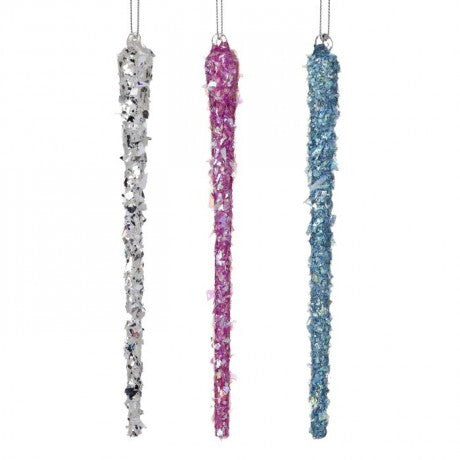 Glass Retro Tinsel Icicle Ornament - 3 Colors