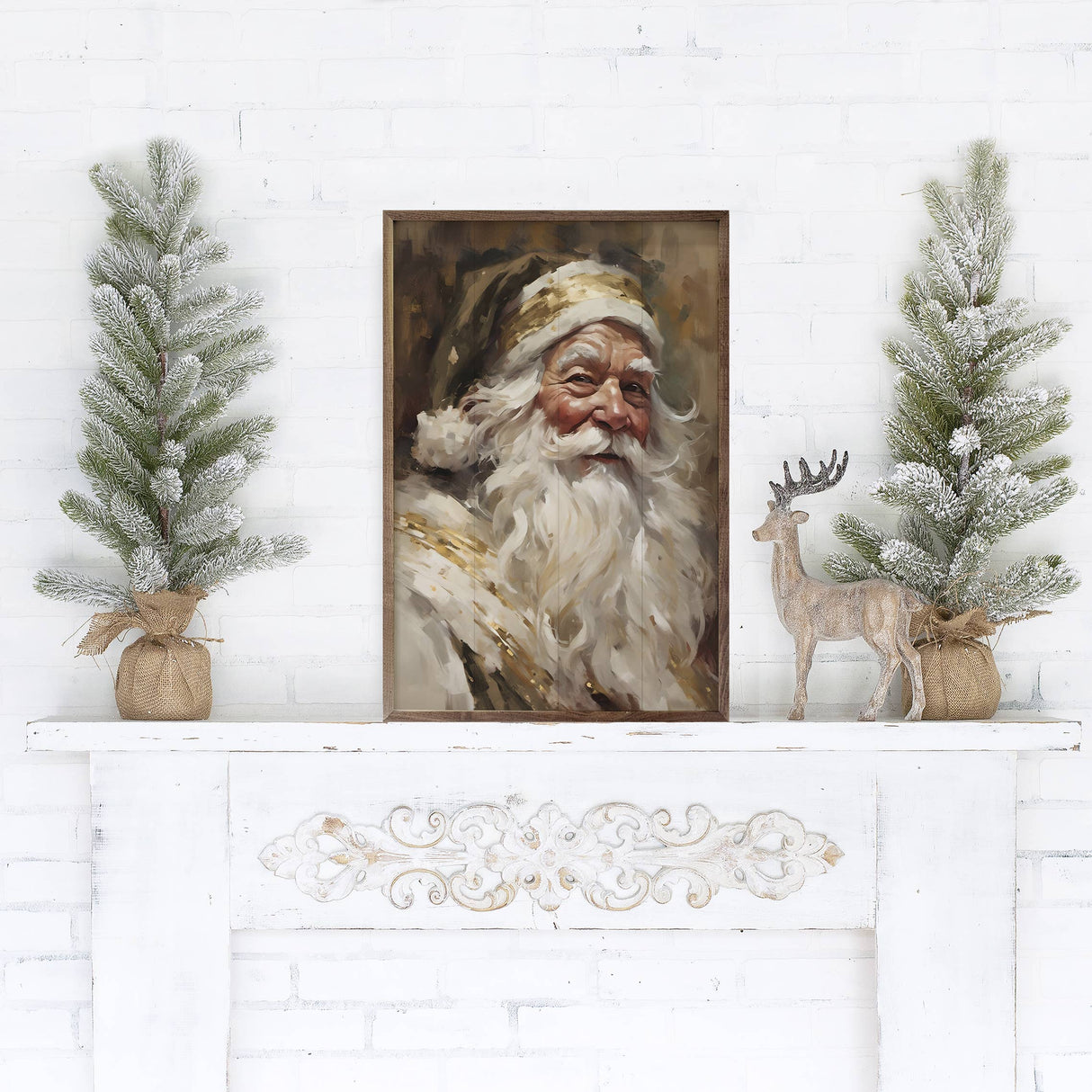 Santa In Gold Wood Art