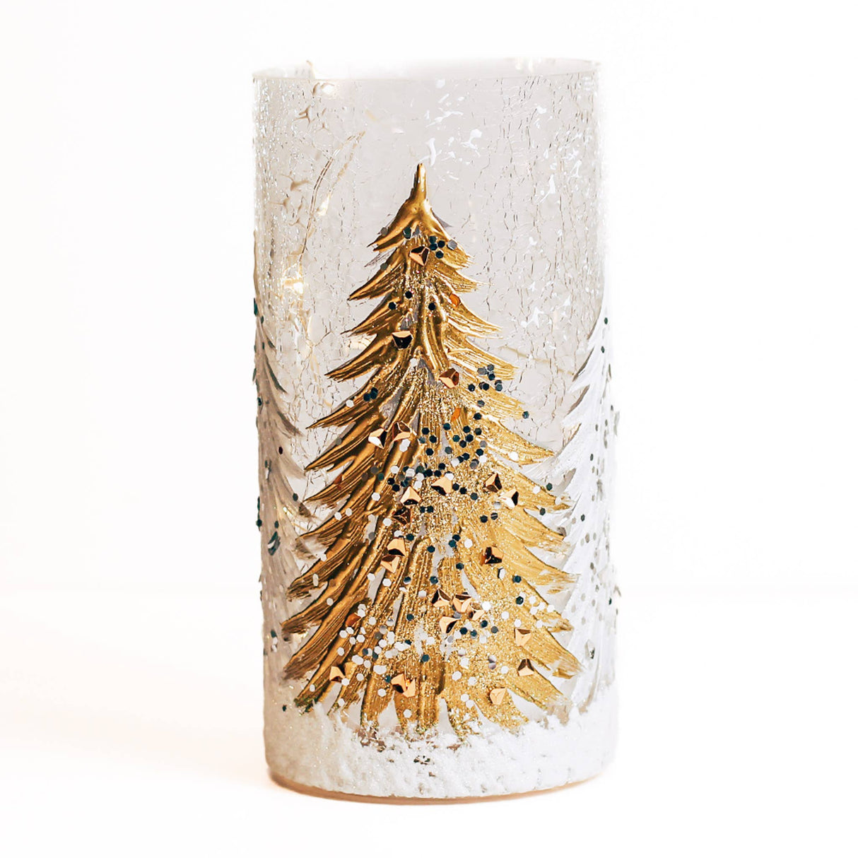 Gold Tree Lighted Glass Pillar