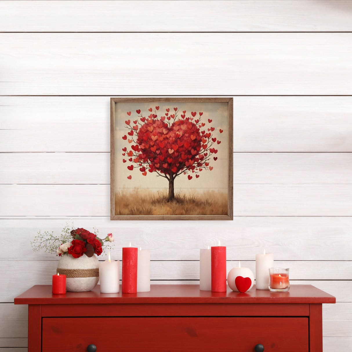 Vintage Valentine Tree Wood Art