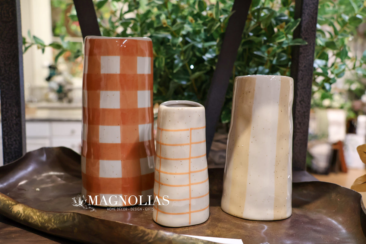 Rust Hand-Painted Stoneware Vase Set of 3