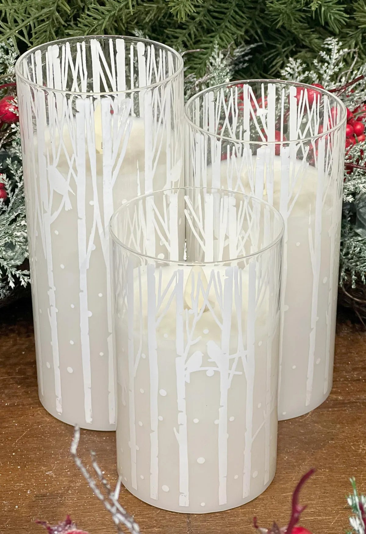 Birch Moving LED Glass Candle Set