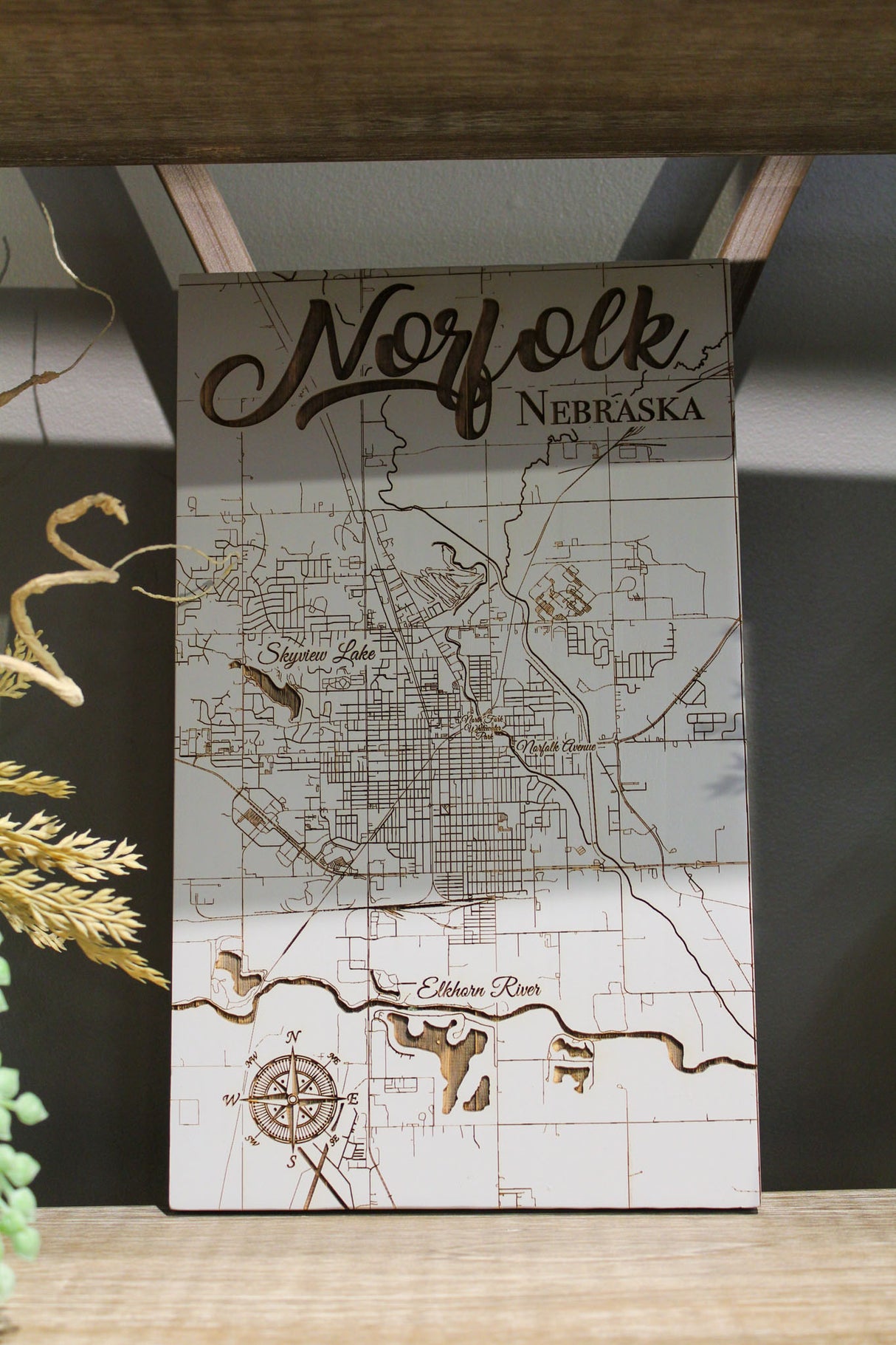 Lunar Surface Wood Norfolk Nebraska Sign