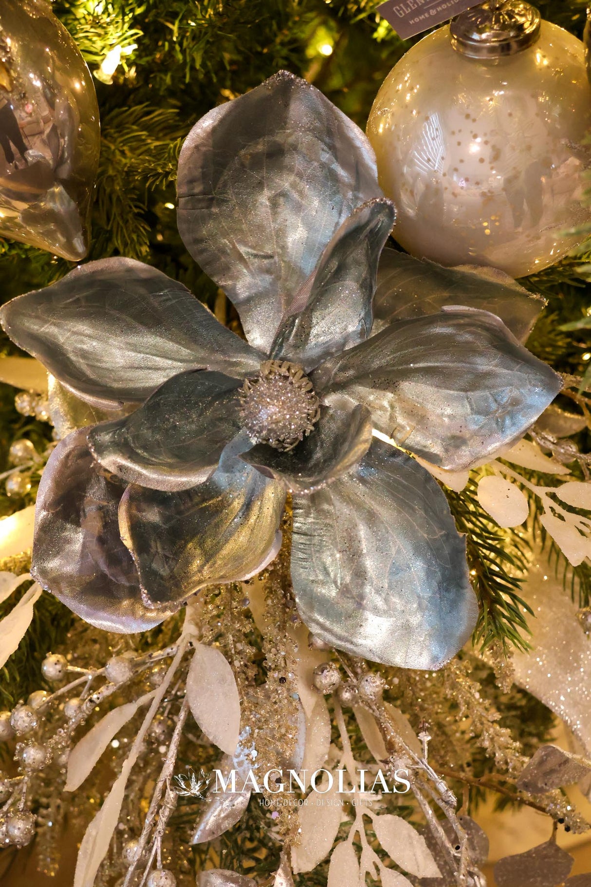 Blue Holiday Magnolia Spray