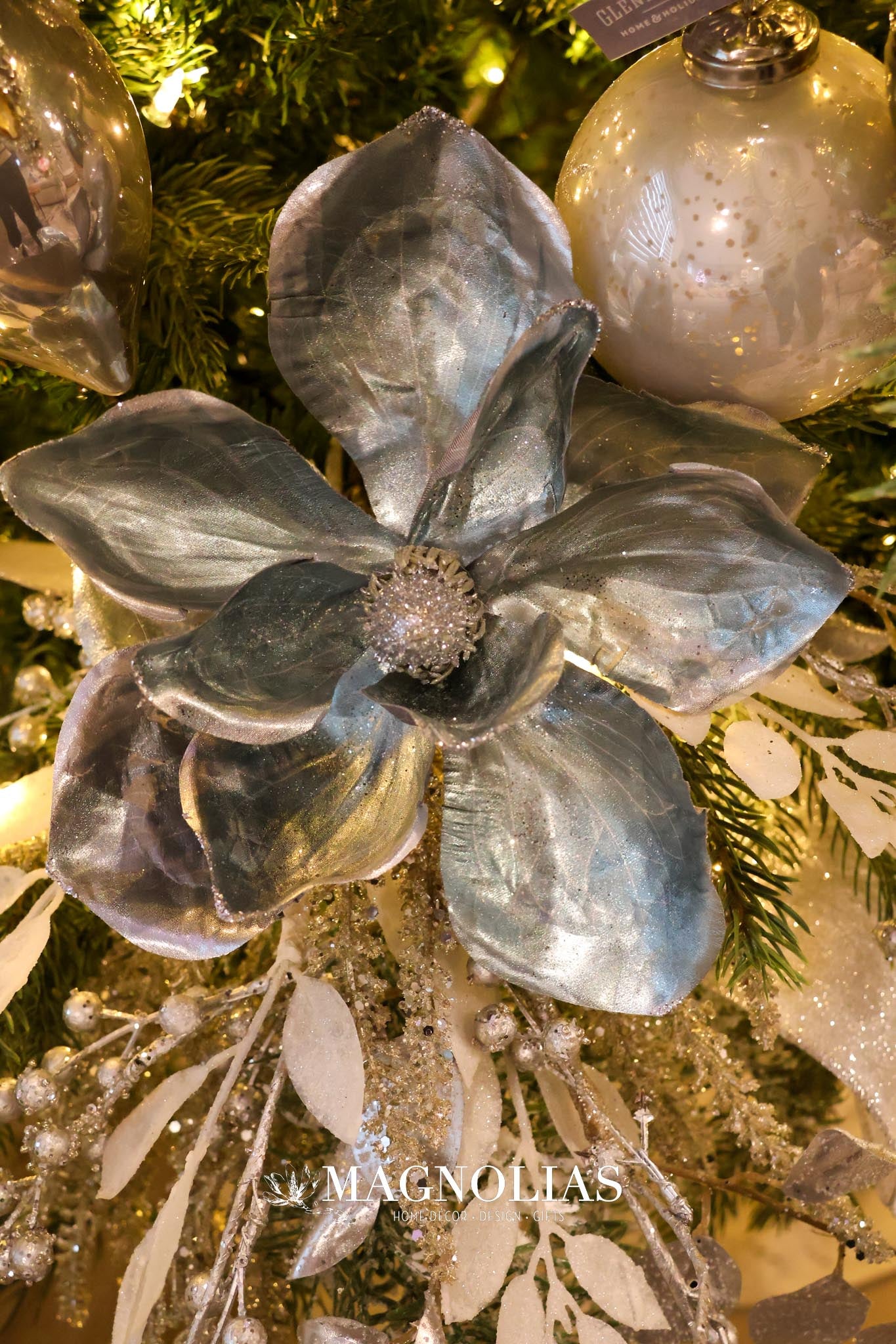 Blue Holiday Magnolia Spray
