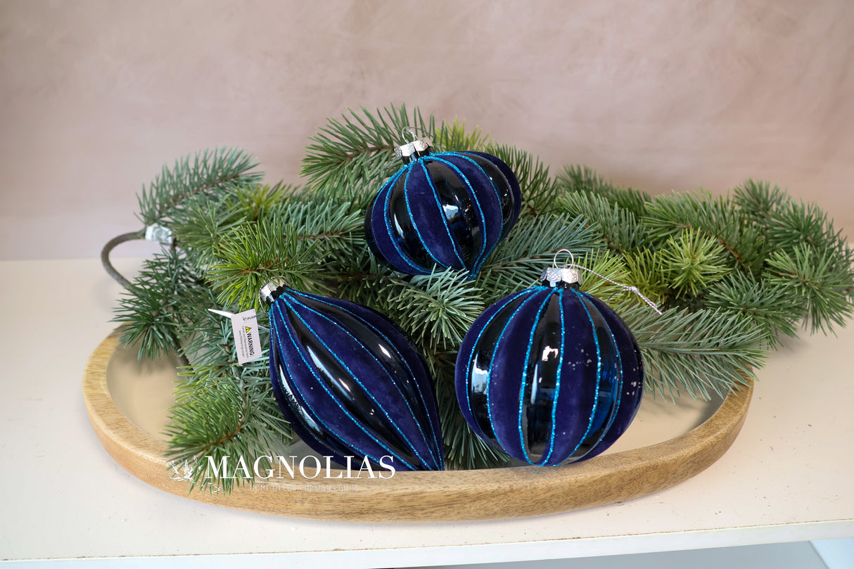 Velvet Sky Blue Glass Ornament - 3 Styles