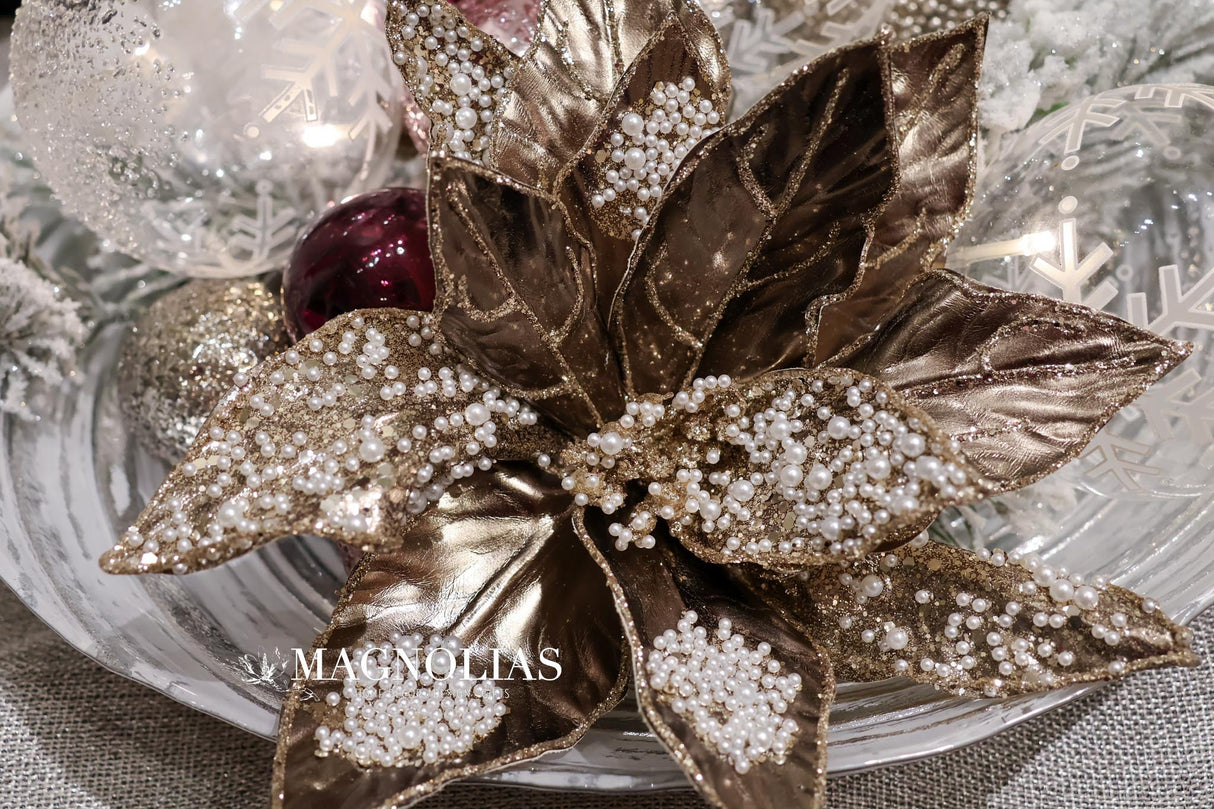 Pewter Metallic Poinsettia Spray