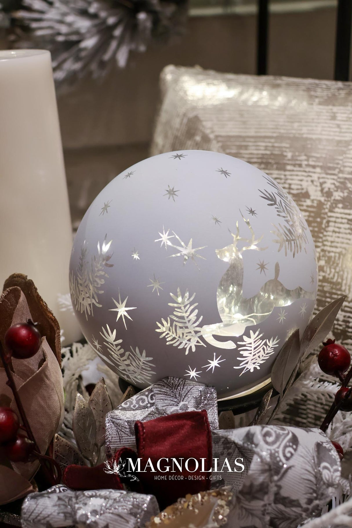 Reindeer Lighted Glass Orb