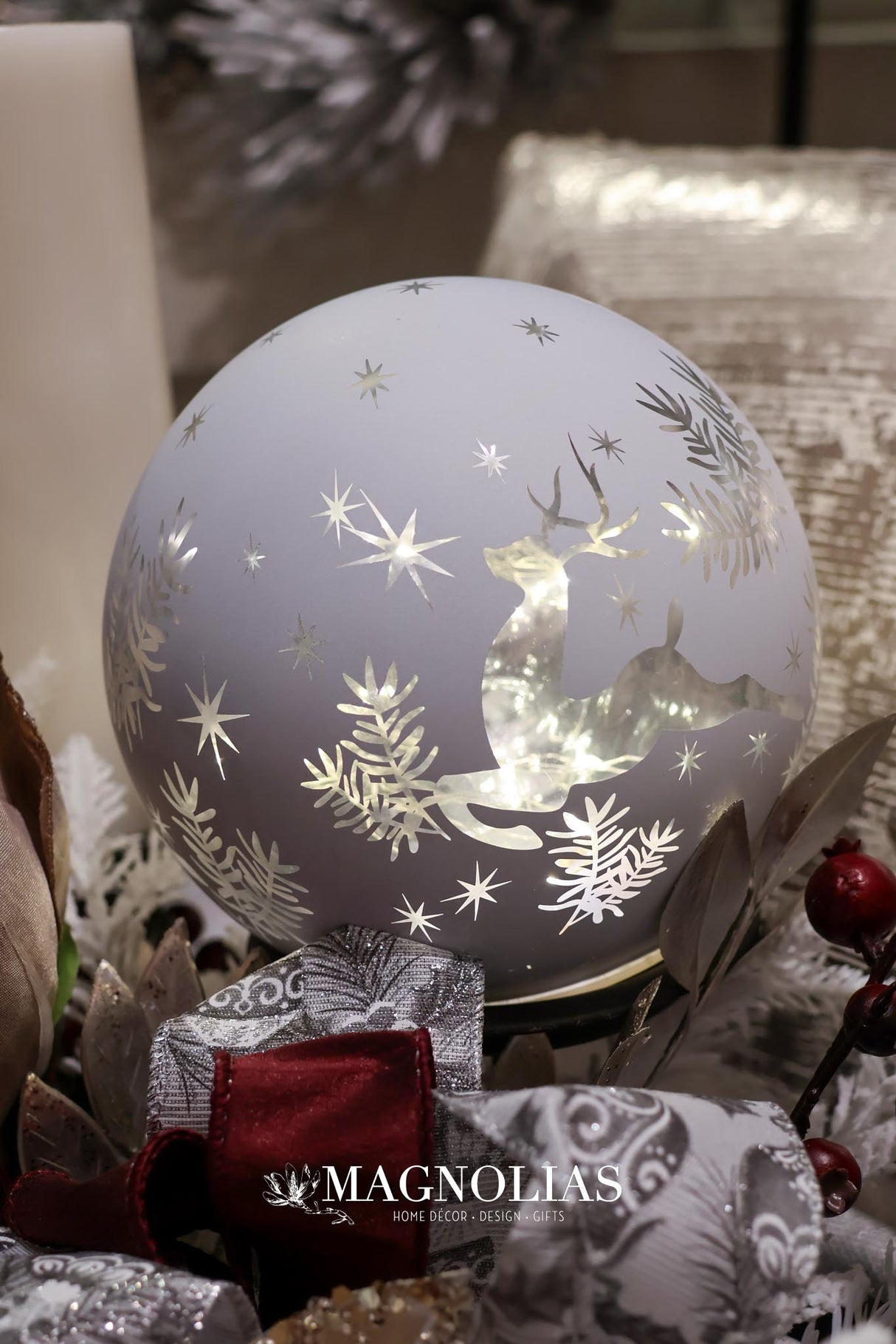 Reindeer Lighted Glass Orb