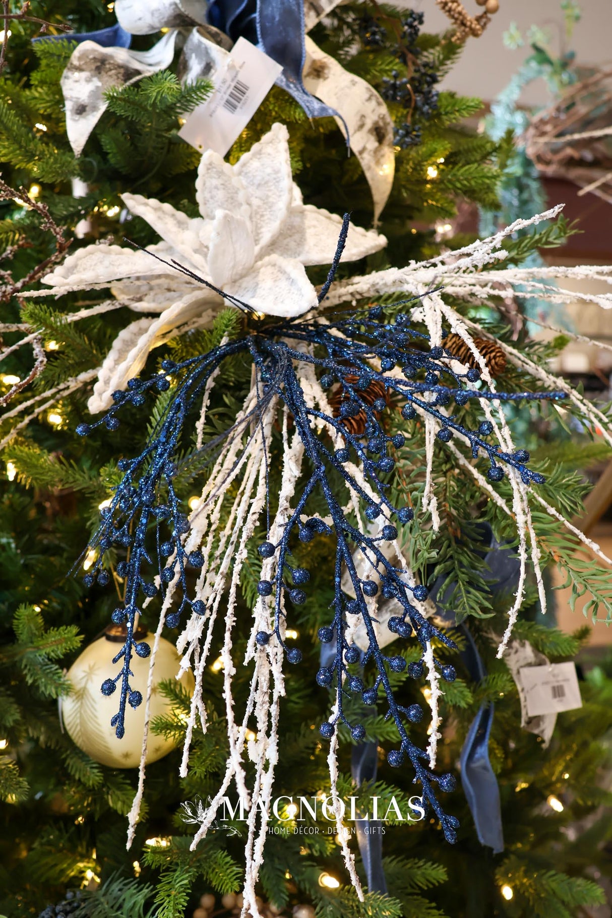 Blue Glitter Winter Berry Spray