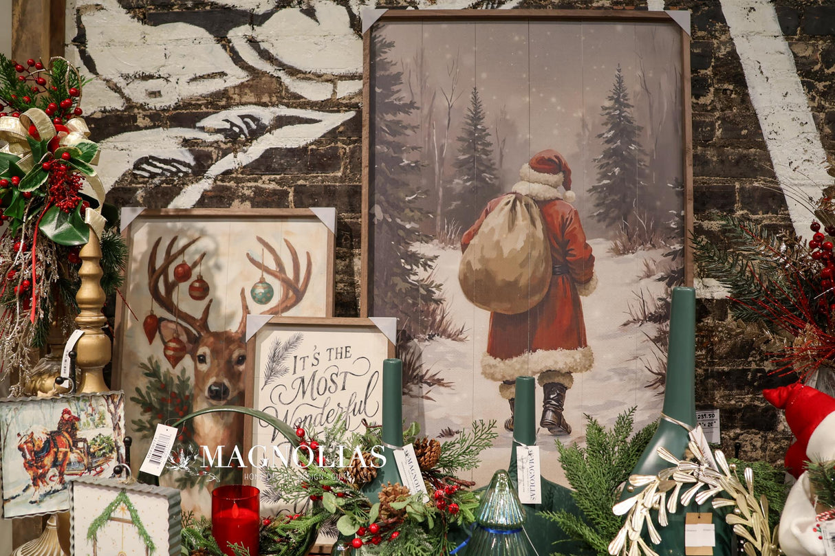 Santa Claus Walking In Timber Wood Art