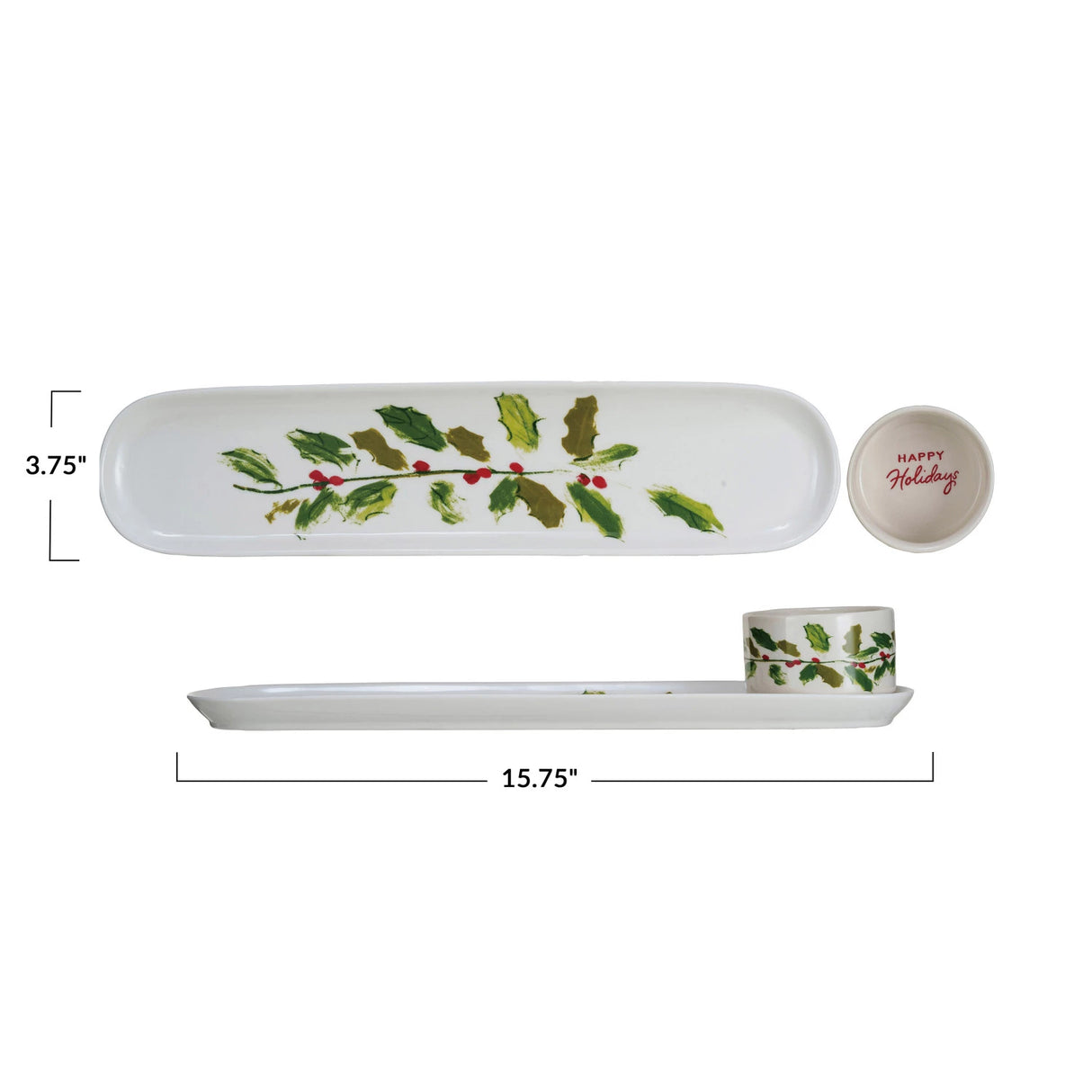 Holly Leaves Stoneware Platter & Dish Set