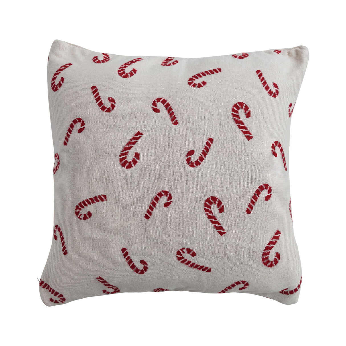 20" Square Cotton Knit Pillow with Candy Cane Pattern