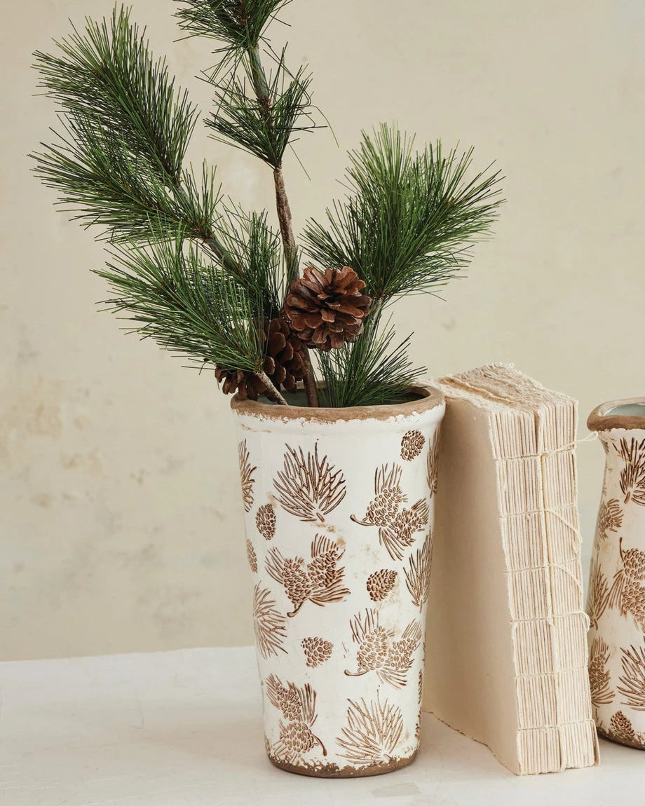 Evergreen Pinecones Stoneware Vase