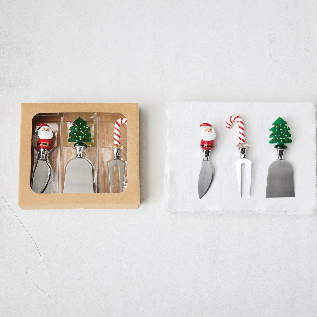 Hand-Blown Glass Holiday Cheese Knive Set