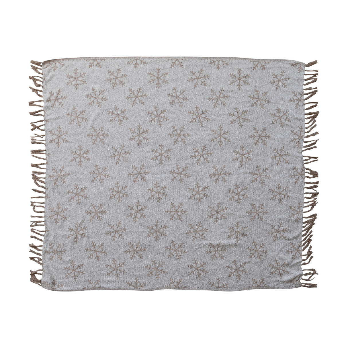 Woven Recycled Fabric Jacquard Throw with Snowflake Pattern & Fringe