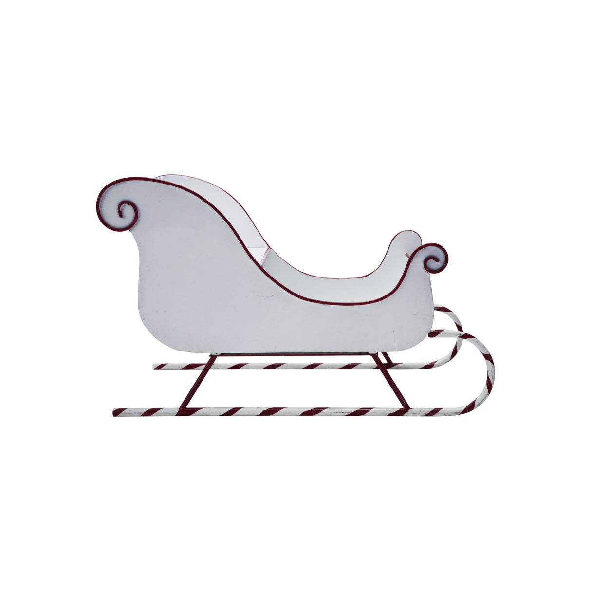 Metal Sled with Candy Cane Skis & Red Trim, White & Red