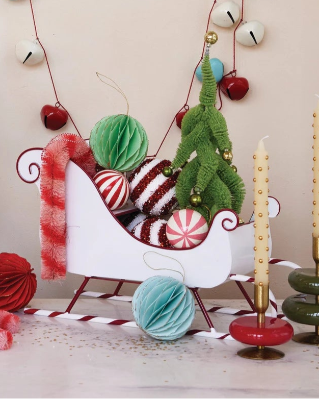 Metal Sled with Candy Cane Skis