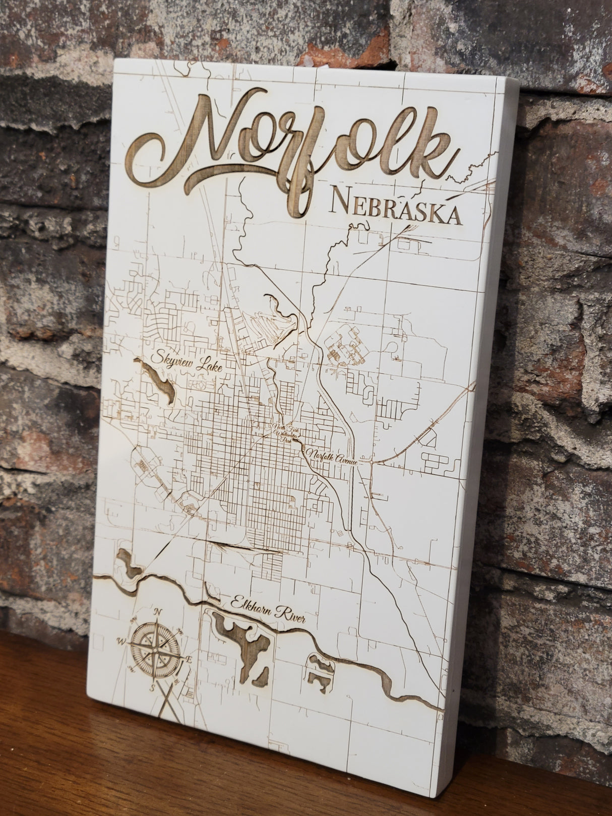 Lunar Surface Wood Norfolk Nebraska Sign