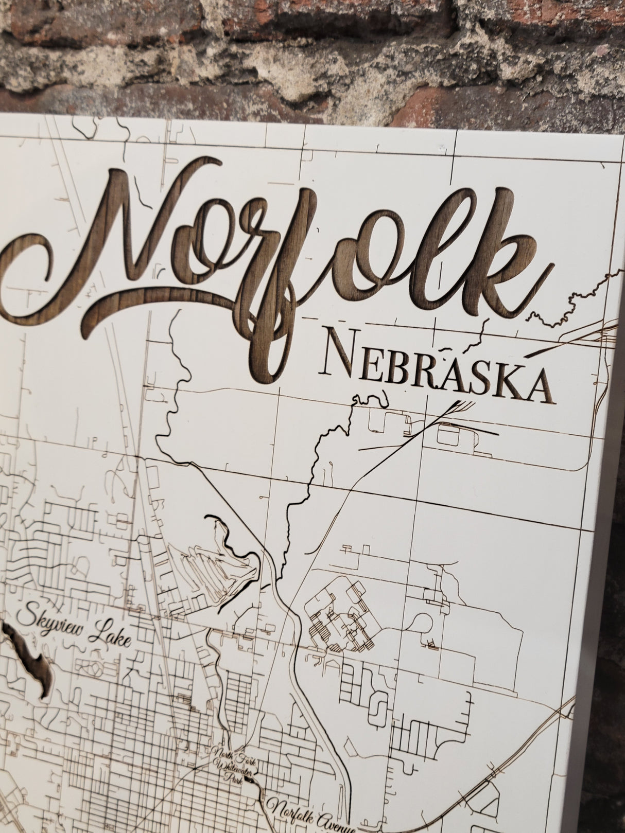 Lunar Surface Wood Norfolk Nebraska Sign