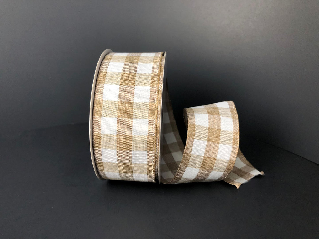 1.5" Linen & White Long Stripe Ribbon Bolt