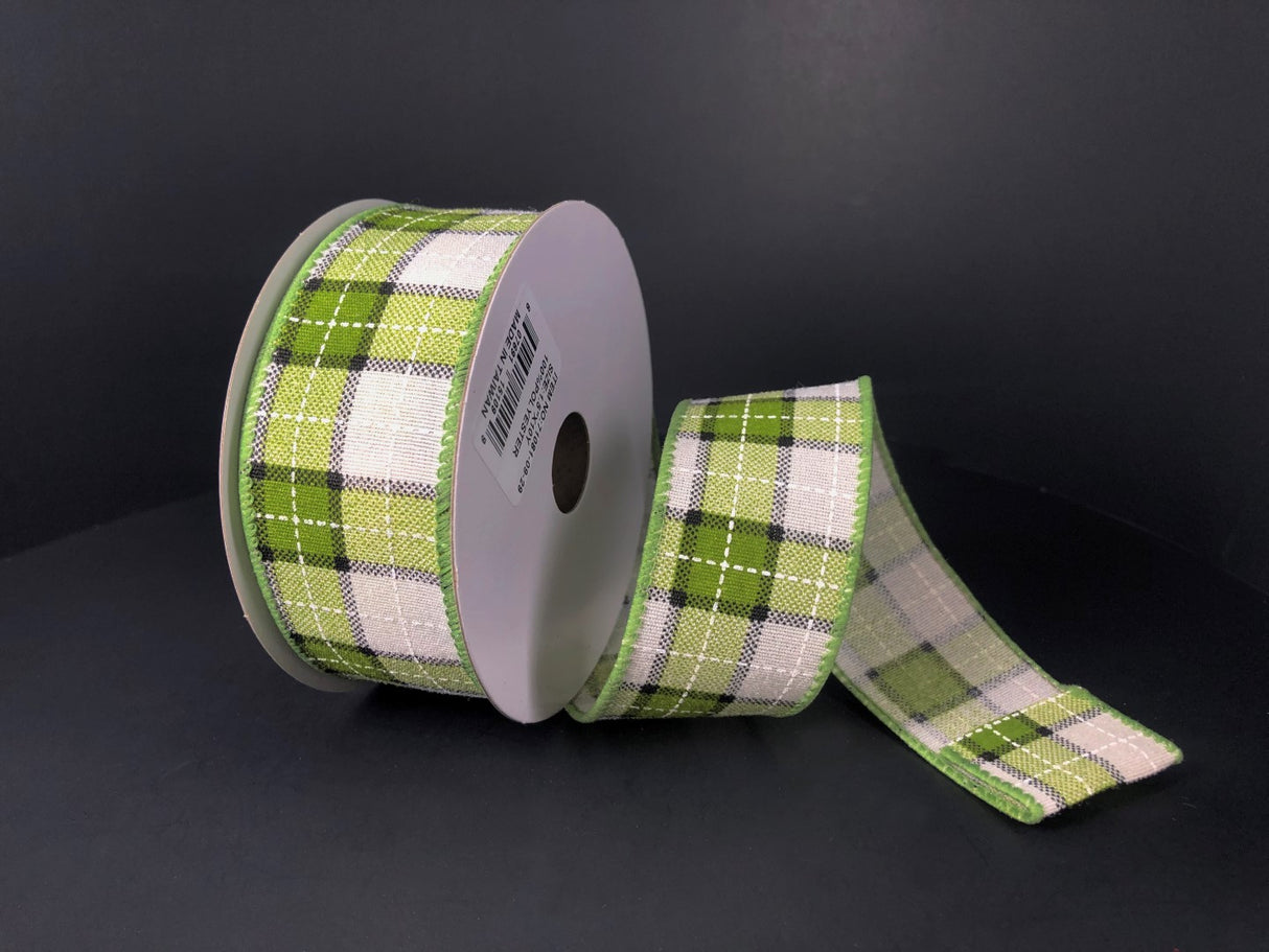 1.5" Green Square Plaid Ribbon Bolt
