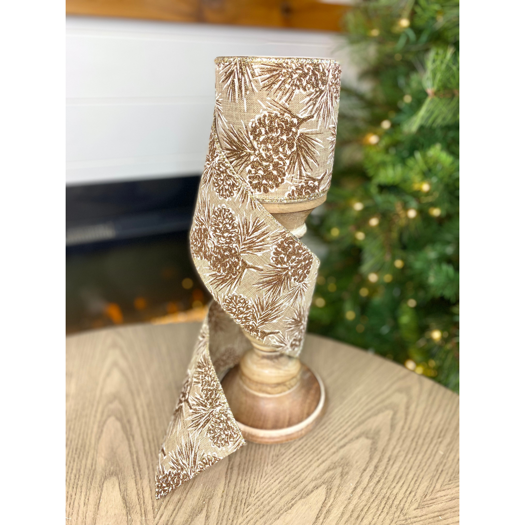 4" Pinecone Glitter Outlines Ribbon Bolt