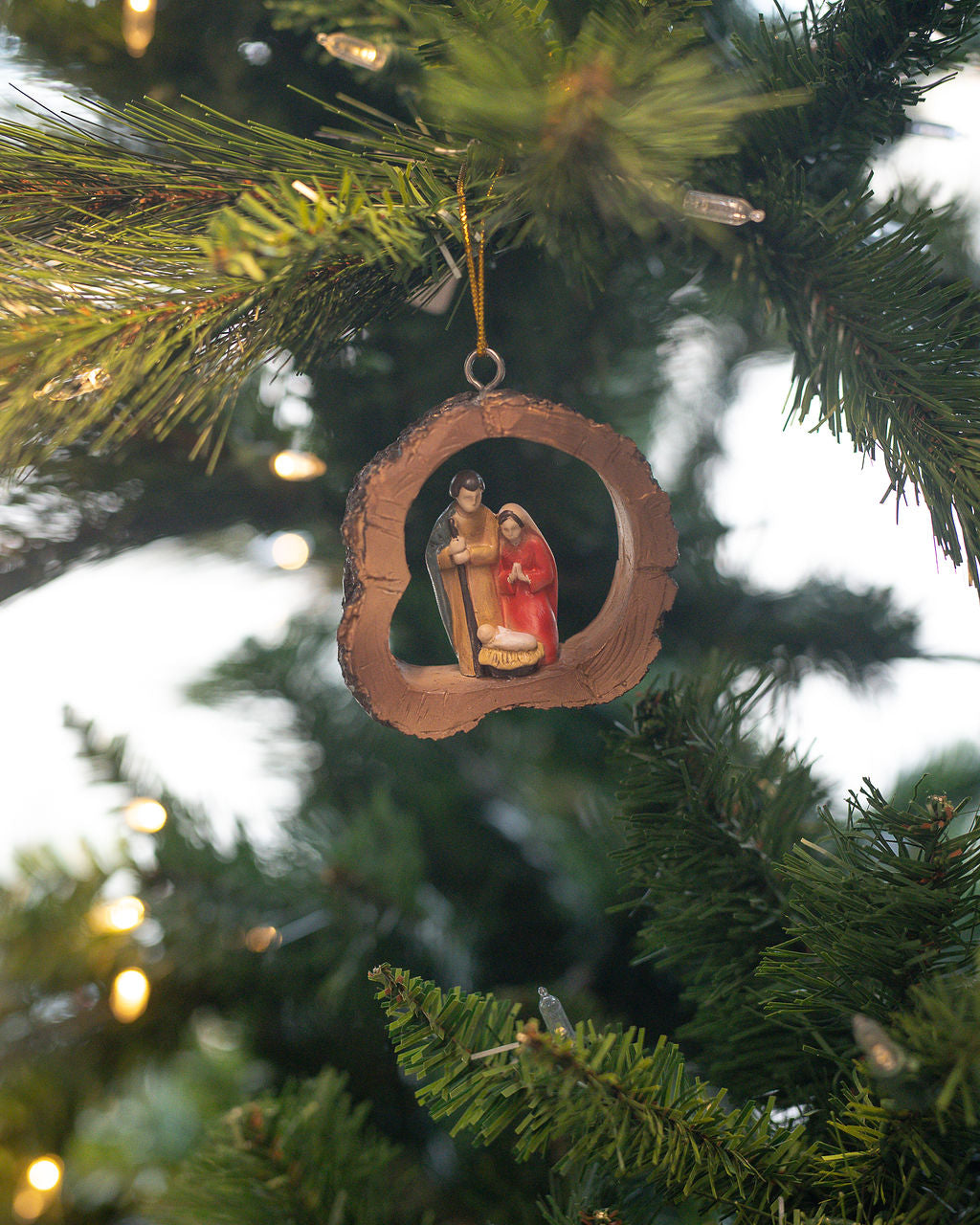 Resin Wood Framed Nativity Ornament